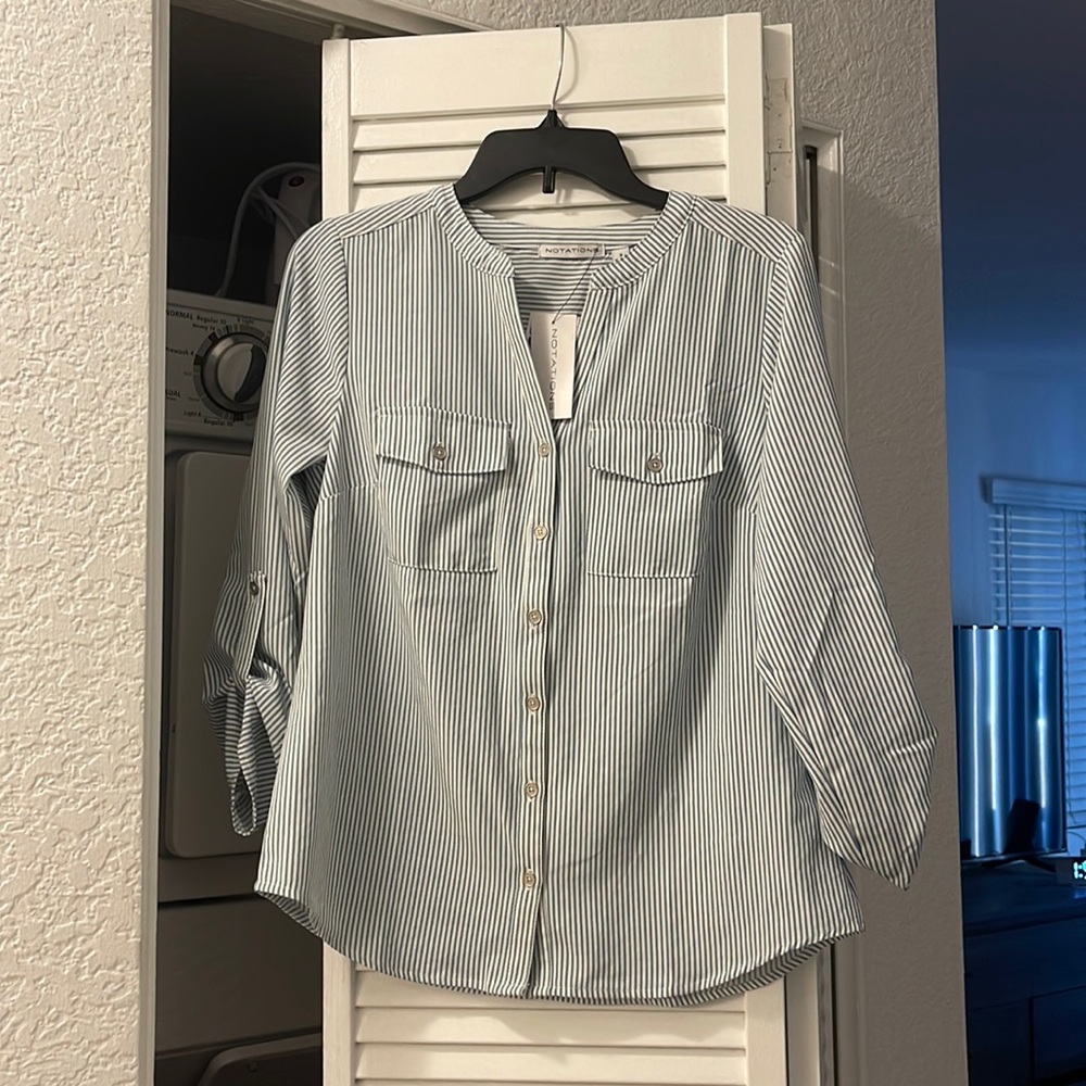 Blue and white button down size small